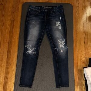 American Eagle Outfitters Women's Ripped Dark Blue Skinny Jeans